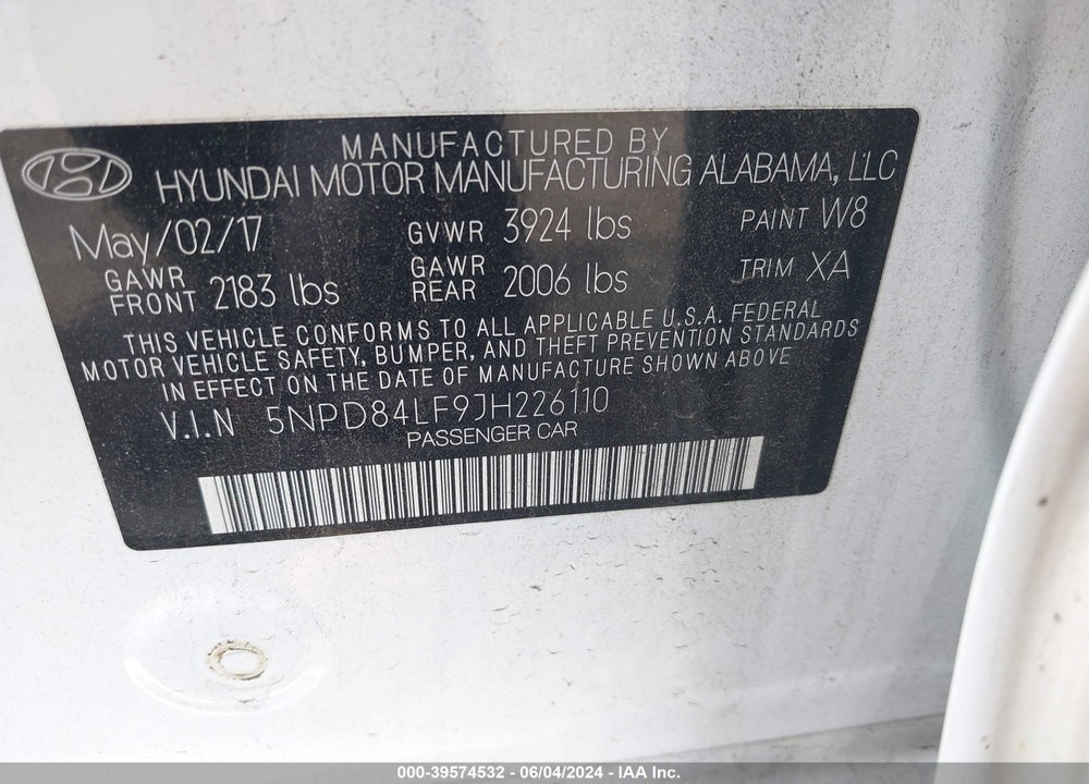 2018 HYUNDAI ELANTRA SEL VIN: 5NPD84LF9JH226110