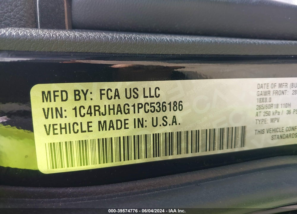 2023 JEEP GRAND CHEROKEE LAREDO 4X4 VIN: 1C4RJHAG1PC536186