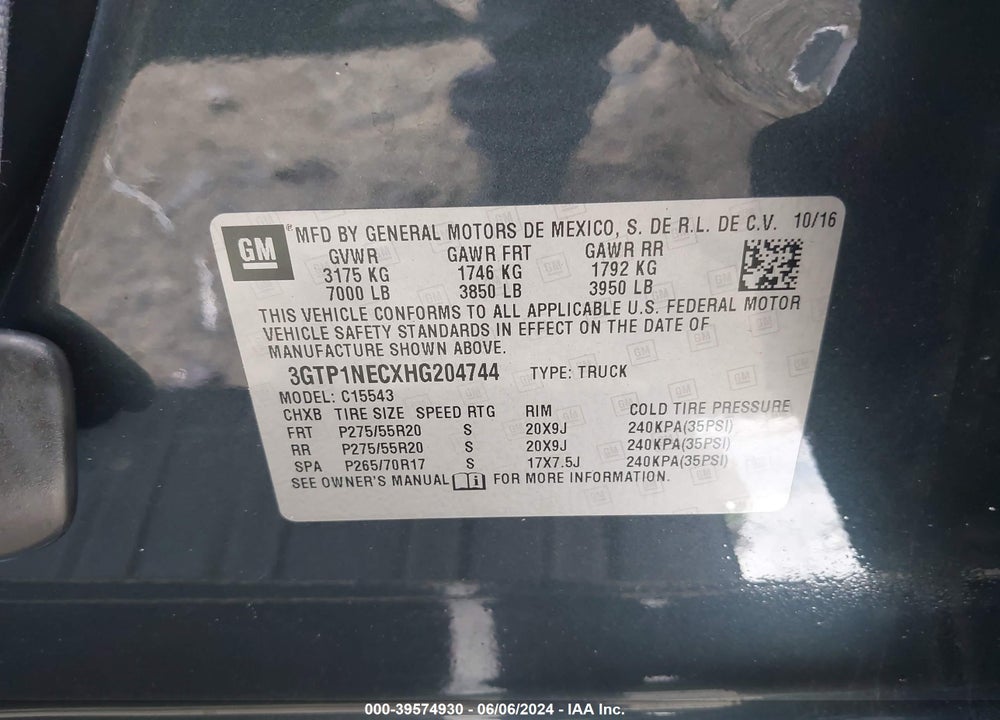 2017 GMC SIERRA 1500 SLT VIN: 3GTP1NECXHG204744
