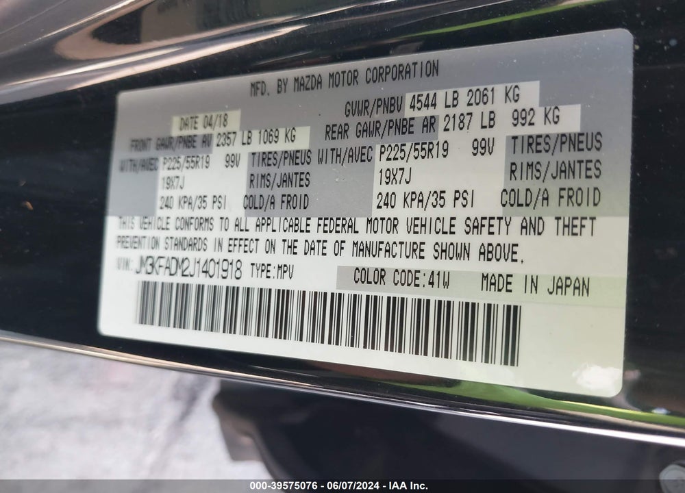 2018 MAZDA CX-5 GRAND TOURING VIN: JM3KFADM2J1401918