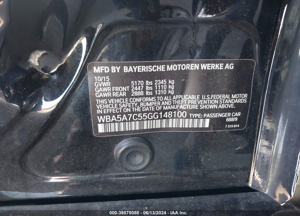 2016 BMW 528I XDRIVE VIN: WBA5A7C55GG148100