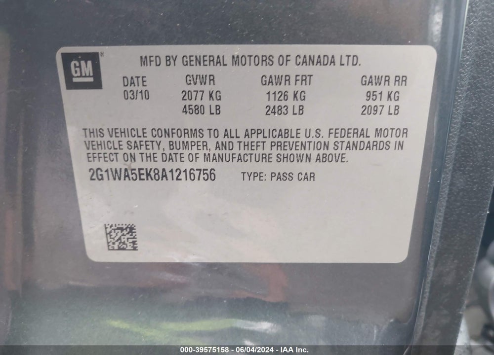 2010 CHEVROLET IMPALA LS VIN: 2G1WA5EK8A1216756