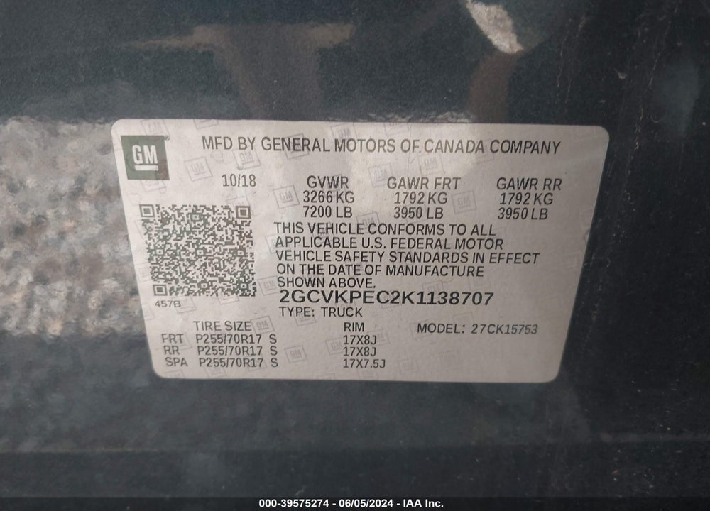 2019 CHEVROLET SILVERADO 1500 LD LT VIN: 2GCVKPEC2K1138707