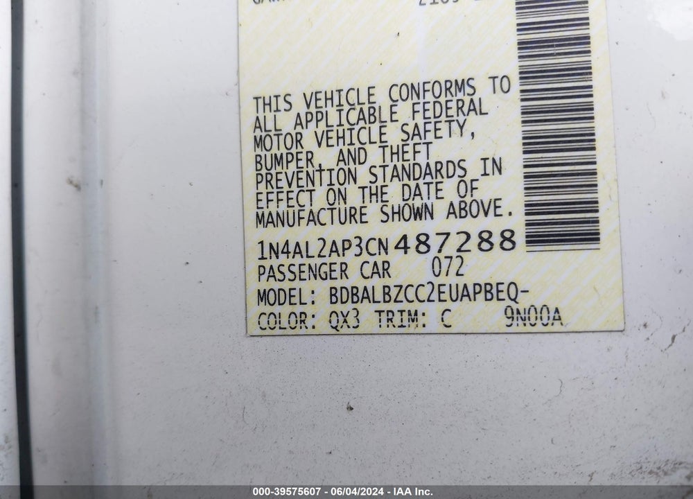 2012 NISSAN ALTIMA 2.5 S VIN: 1N4AL2AP3CN487288