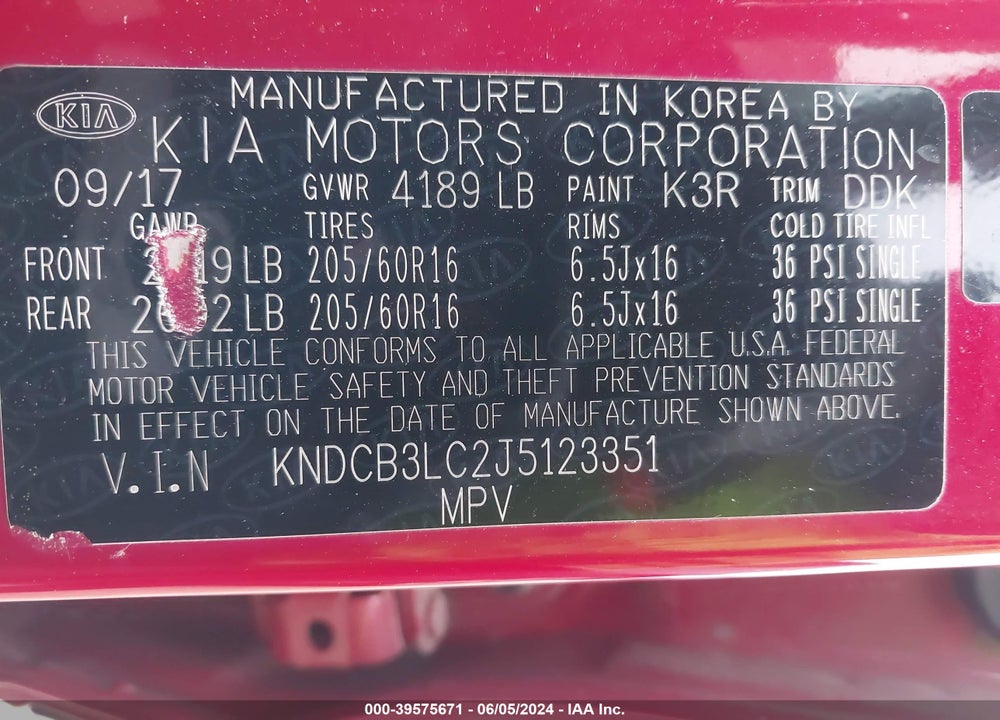 2018 KIA NIRO LX VIN: KNDCB3LC2J5123351