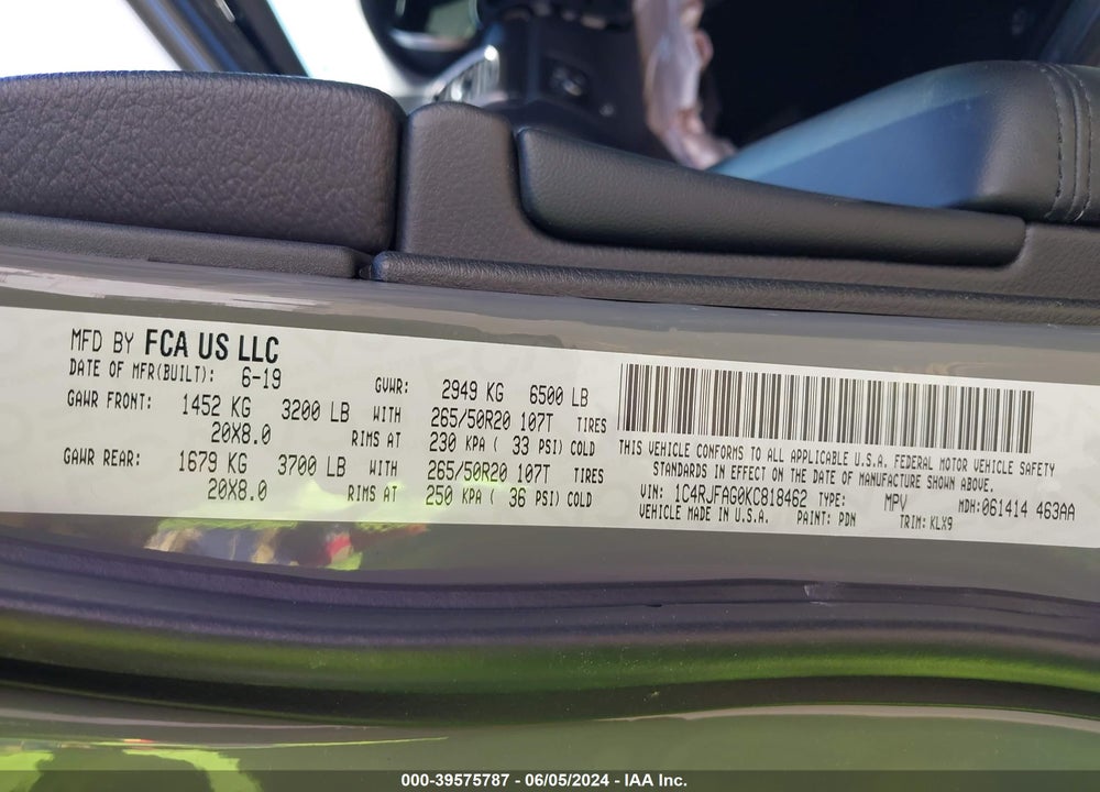 2019 JEEP GRAND CHEROKEE ALTITUDE 4X4 VIN: 1C4RJFAG0KC818462