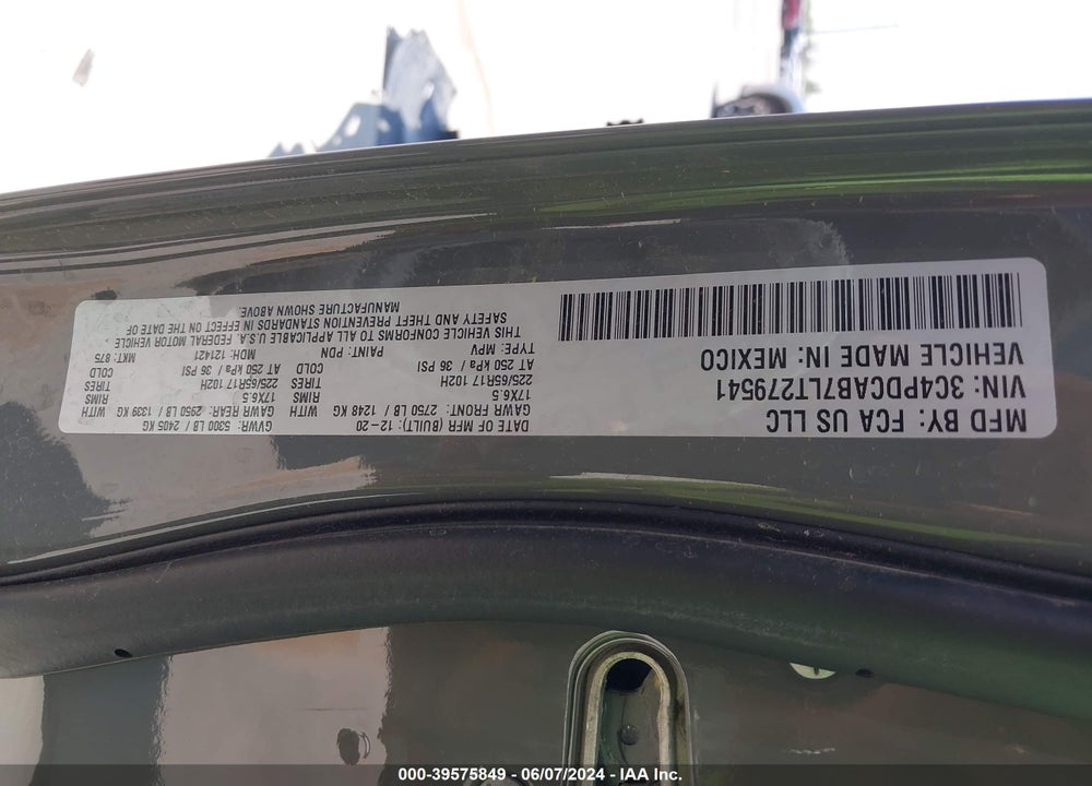 2020 DODGE JOURNEY SE VALUE VIN: 3C4PDCAB7LT279541