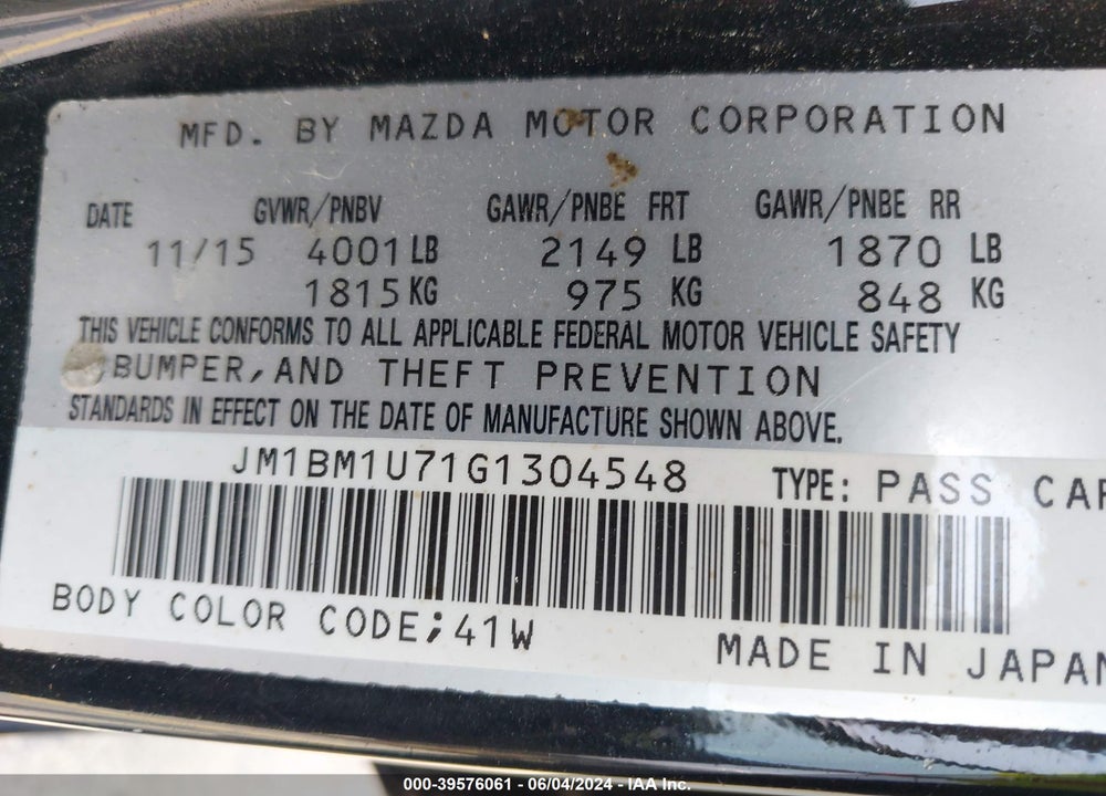 2016 MAZDA 3 I SPORT VIN: JM1BM1U71G1304548