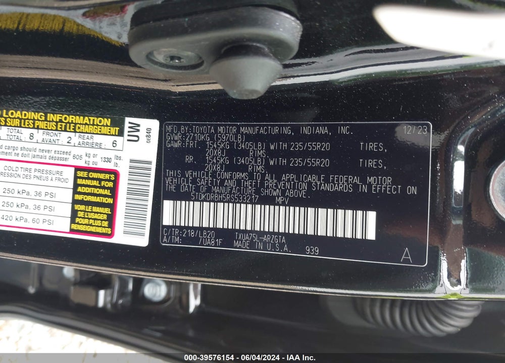 2024 TOYOTA HIGHLANDER LIMITED VIN: 5TDKDRBH5RS533217