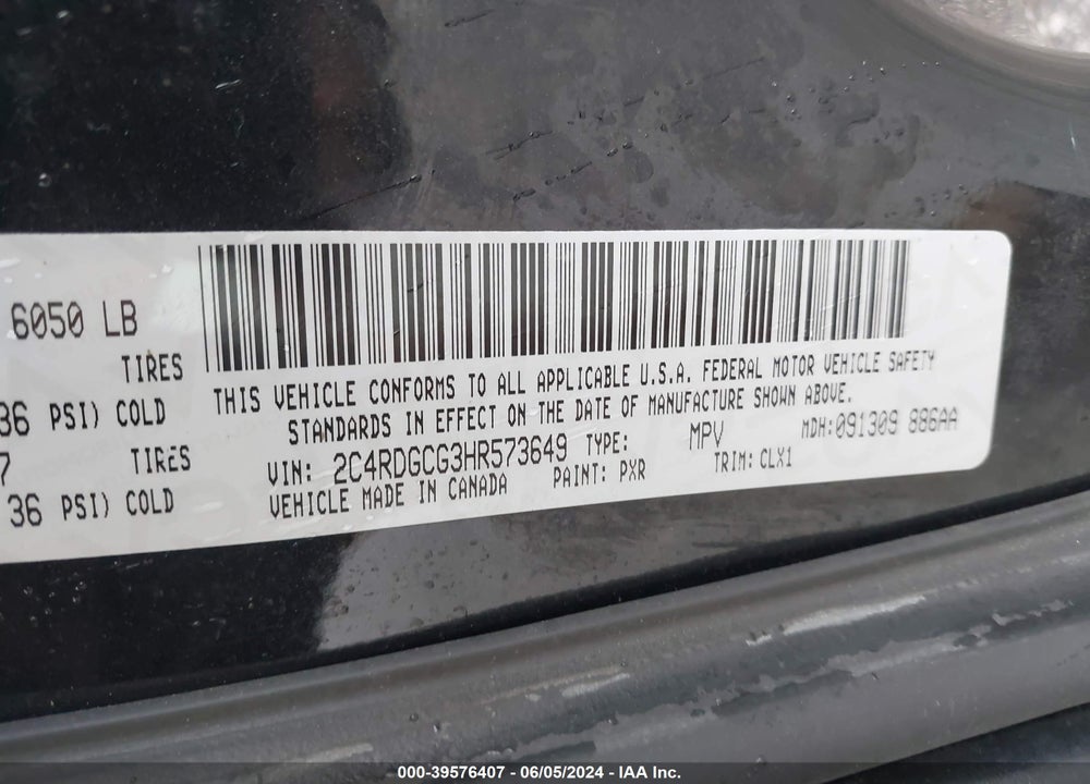 2017 DODGE GRAND CARAVAN SXT VIN: 2C4RDGCG3HR573649