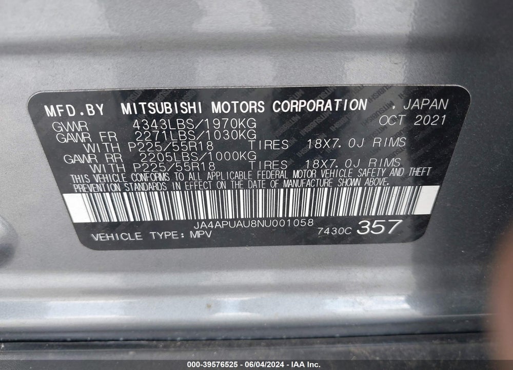 2022 MITSUBISHI OUTLANDER SPORT 2.0 BE 2WD/2.0 ES 2WD/2.0 LE 2WD/2.0 S 2WD VIN: JA4APUAU8NU001058