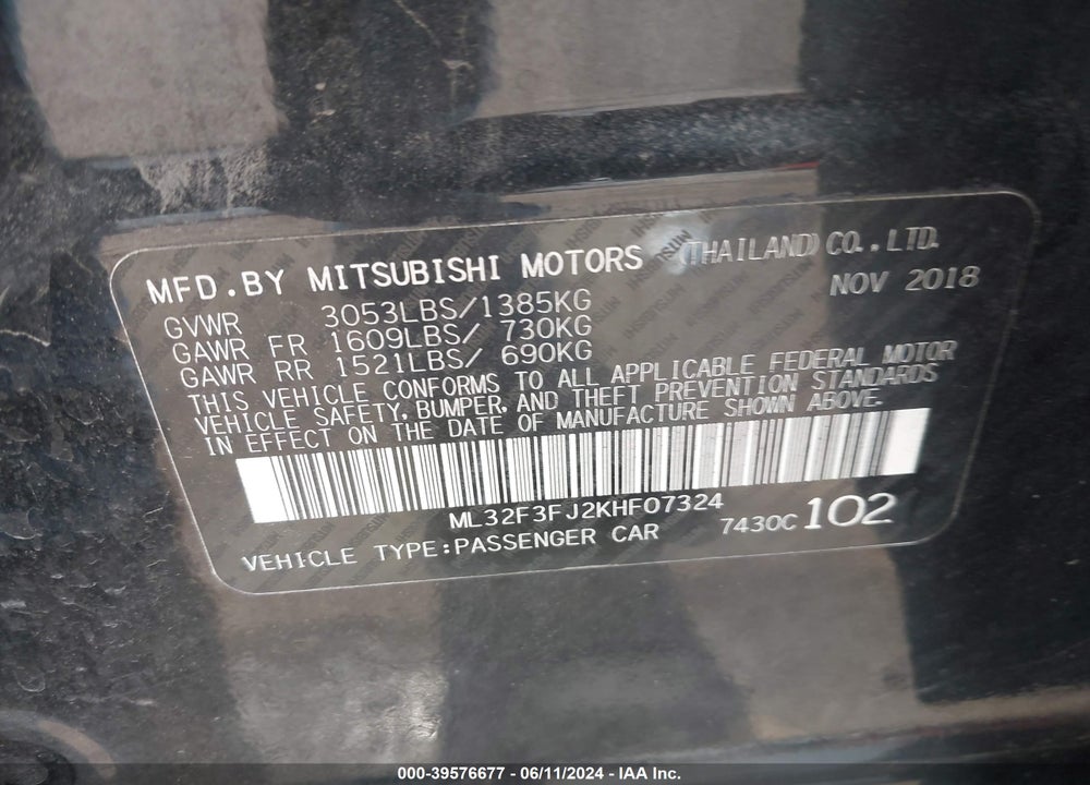 2019 MITSUBISHI MIRAGE G4 ES VIN: ML32F3FJ2KHF07324