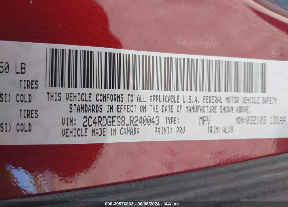 2018 DODGE GRAND CARAVAN GT VIN: 2C4RDGEG8JR240043