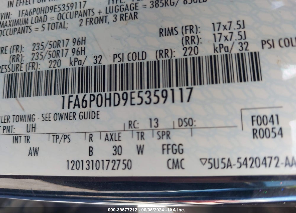 2014 FORD FUSION SE VIN: 1FA6P0HD9E5359117