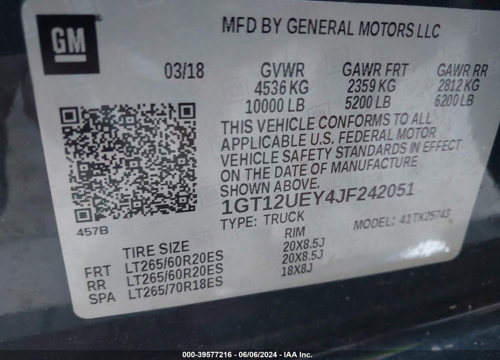 2018 GMC SIERRA 2500HD DENALI VIN: 1GT12UEY4JF242051