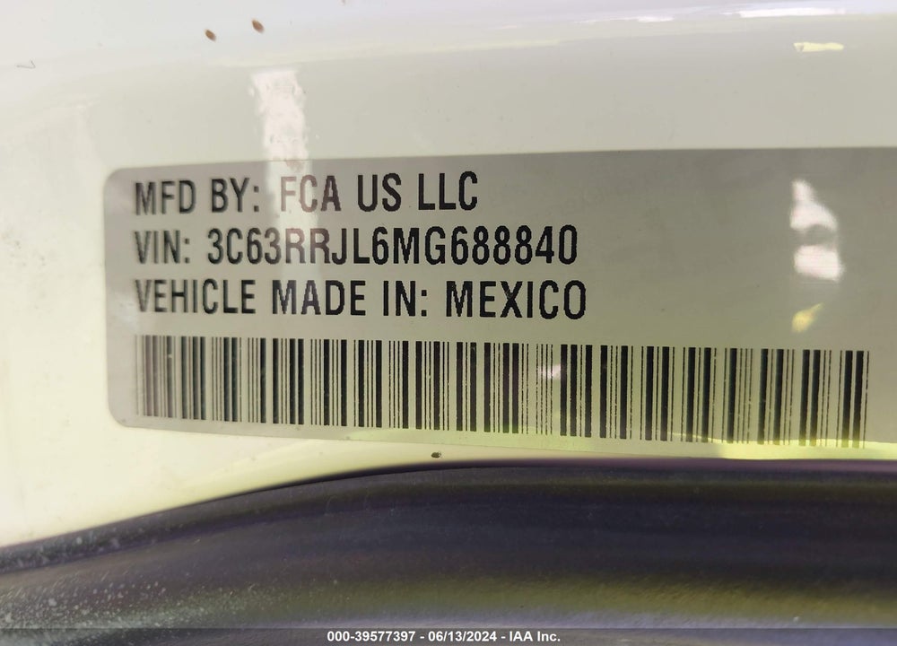 2021 RAM 3500 LAIE  4X4 8' BOX VIN: 3C63RRJL6MG688840