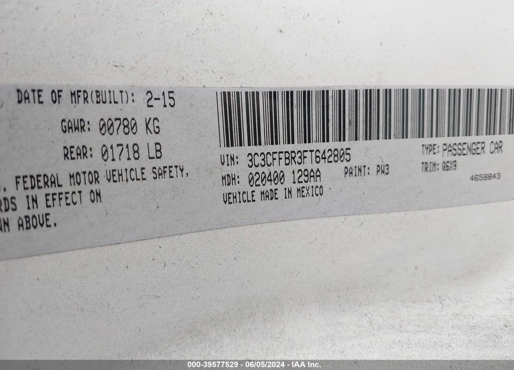 2015 FIAT 500 SPORT VIN: 3C3CFFBR3FT642805