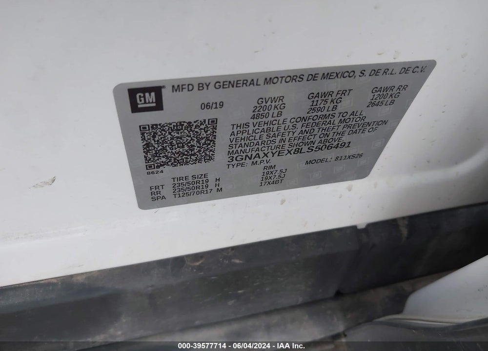 2020 CHEVROLET EQUINOX AWD PREMIER 2.0L TURBO VIN: 3GNAXYEX8LS506491