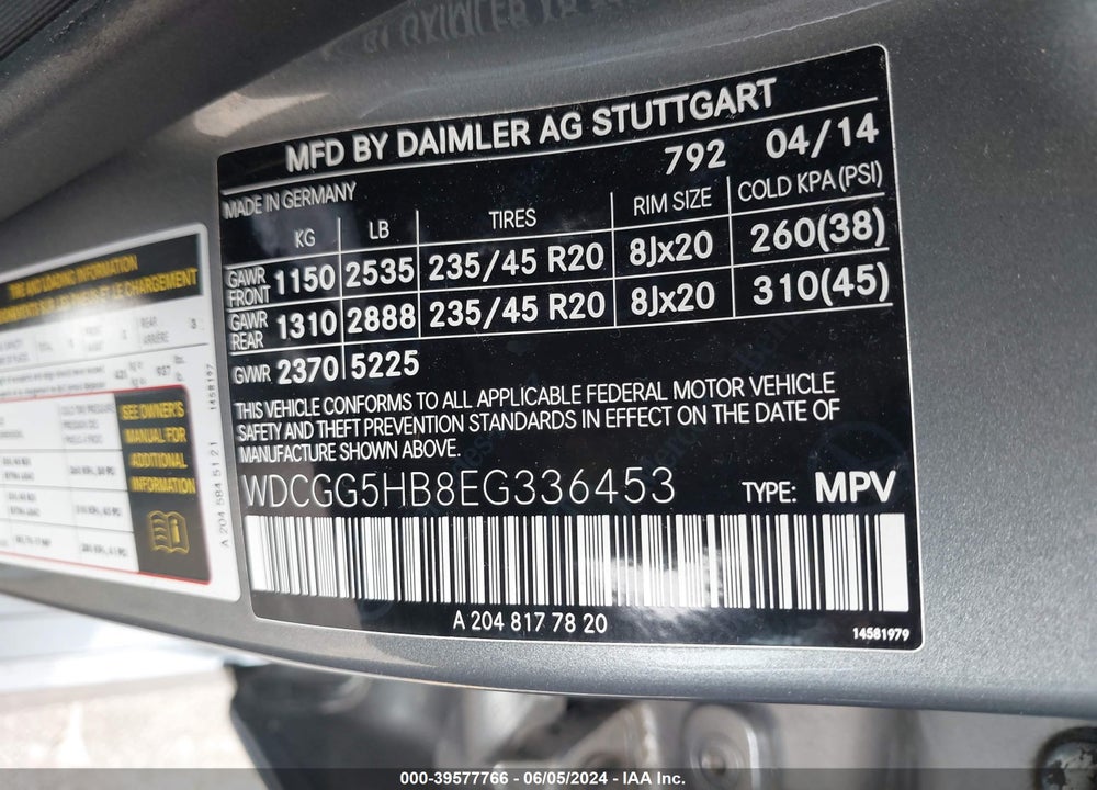 2014 MERCEDES-BENZ GLK 350 VIN: WDCGG5HB8EG336453