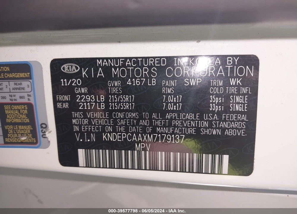 2021 KIA SELTOS LX VIN: KNDEPCAAXM7179137