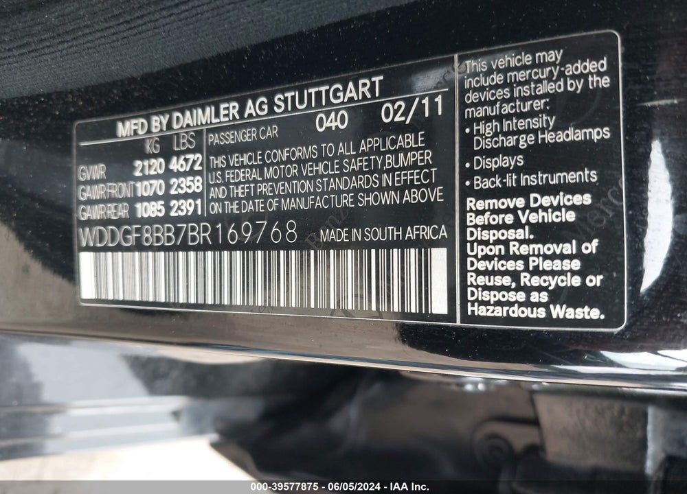 2011 MERCEDES-BENZ C 300 LUXURY 4MATIC/SPORT 4MATIC VIN: WDDGF8BB7BR169768