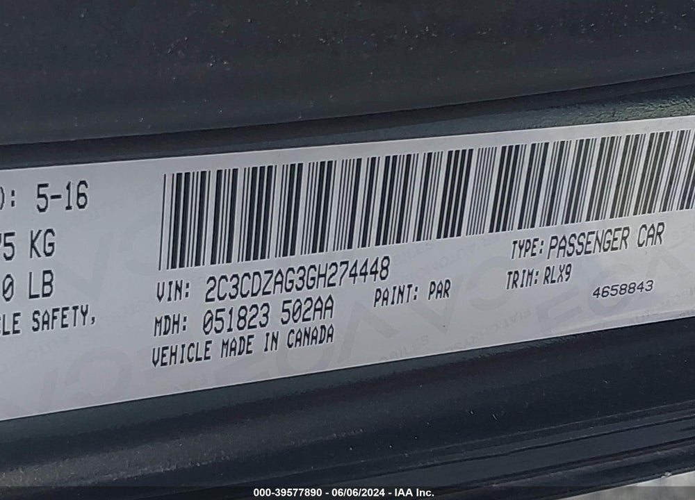 2016 DODGE CHALLENGER SXT PLUS VIN: 2C3CDZAG3GH274448