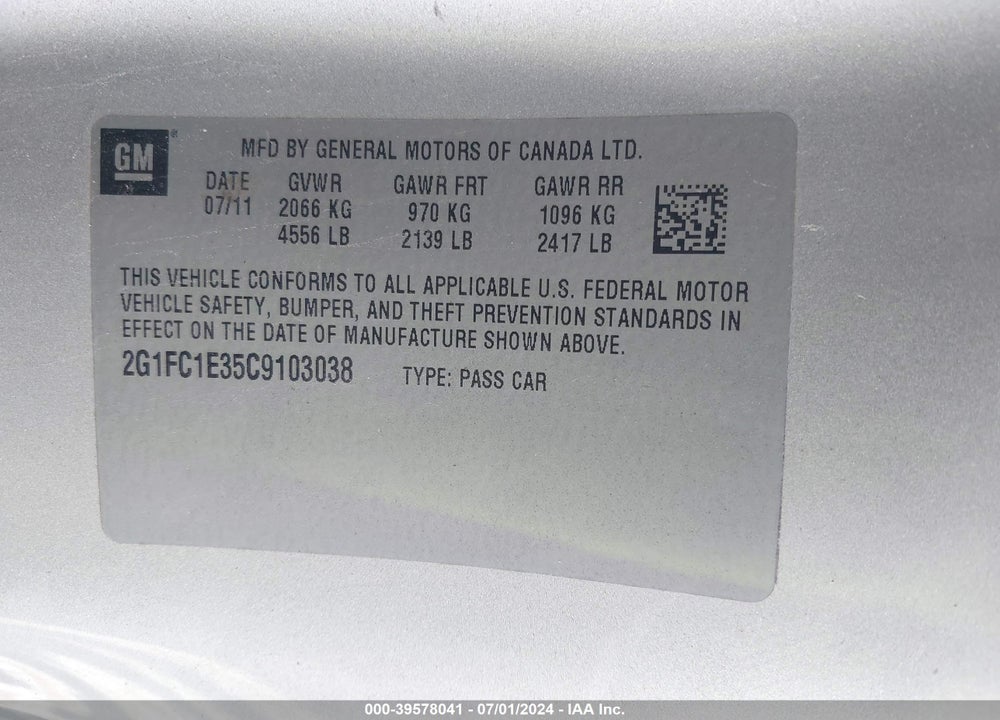 2012 CHEVROLET CAMARO 2LT VIN: 2G1FC1E35C9103038