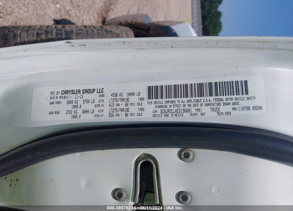 2014 RAM 2500 TRADESMAN VIN: 3C6UR5CLXEG156681