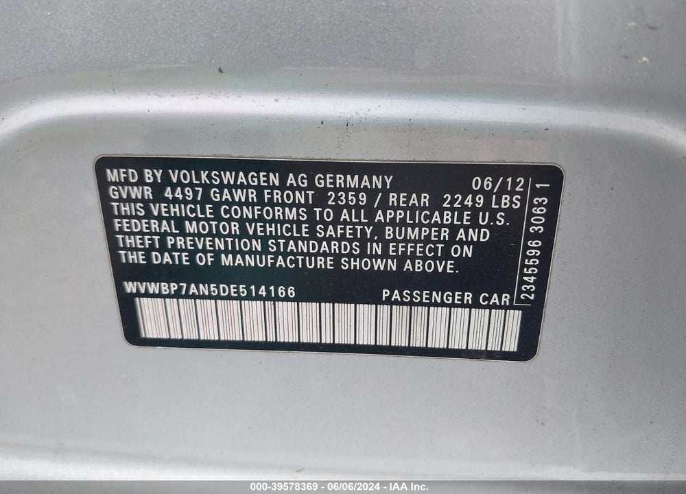 2013 VOLKSWAGEN CC 2.0T SPORT PLUS VIN: WVWBP7AN5DE514166