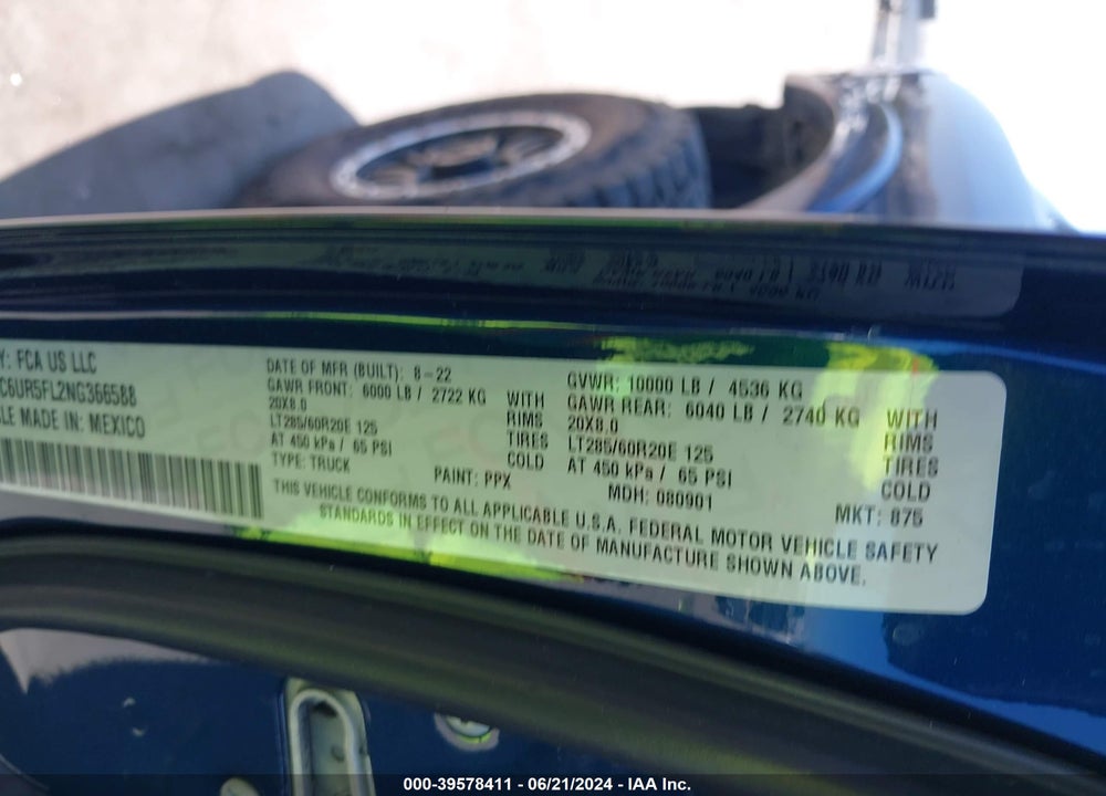 2022 RAM 2500 LAIE  4X4 6'4 BOX VIN: 3C6UR5FL2NG366588