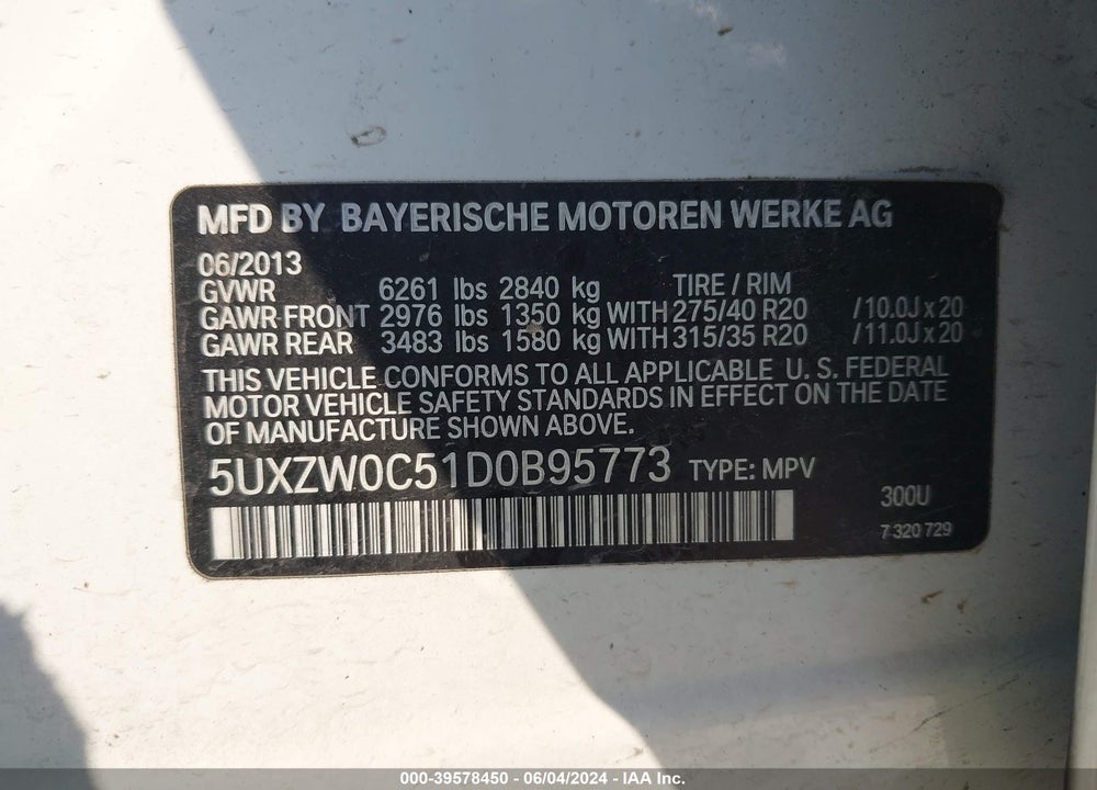 2013 BMW X5 XDRIVE35D VIN: 5UXZW0C51D0B95773
