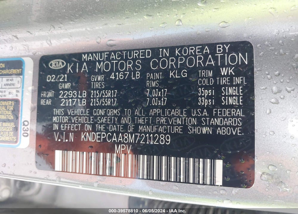 2021 KIA SELTOS LX VIN: KNDEPCAA8M7211289