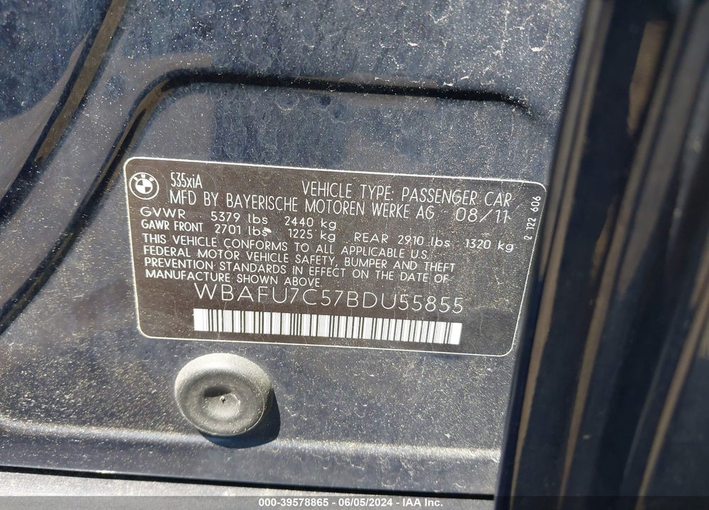 2011 BMW 535I XDRIVE VIN: WBAFU7C57BDU55855