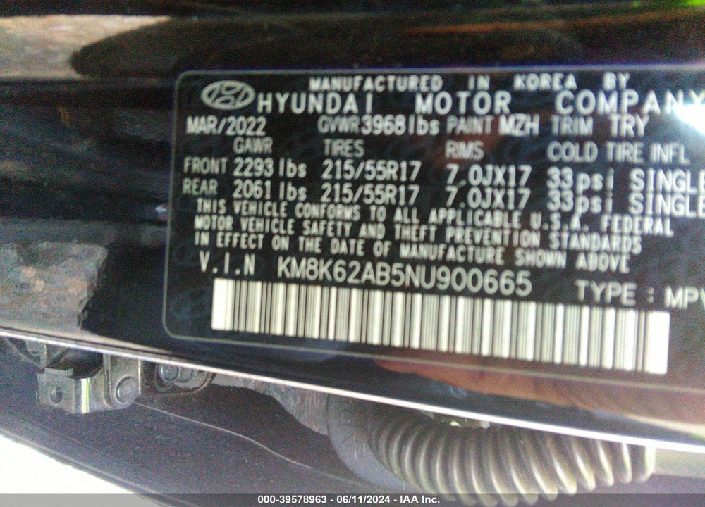 2022 HYUNDAI KONA SEL VIN: KM8K62AB5NU900665