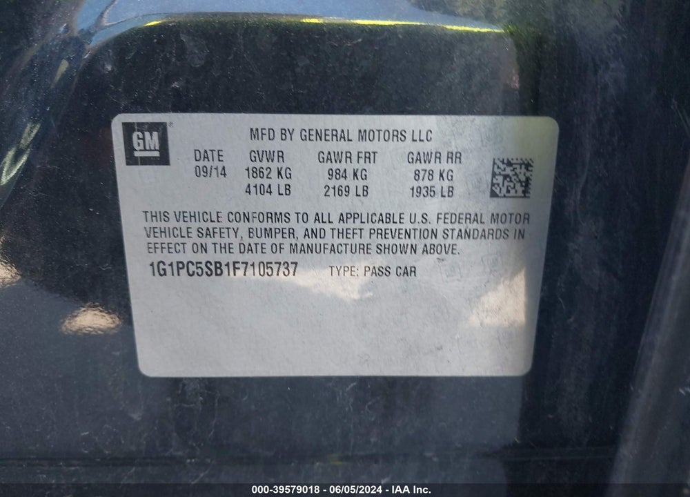 2015 CHEVROLET CRUZE 1LT AUTO VIN: 1G1PC5SB1F7105737