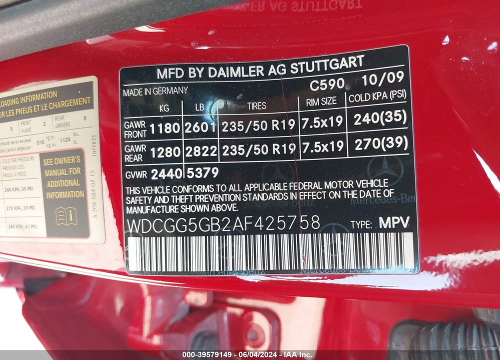 2010 MERCEDES-BENZ GLK 350 VIN: WDCGG5GB2AF425758