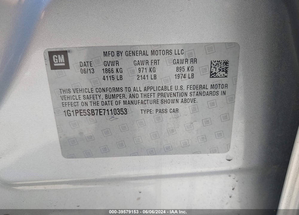2014 CHEVROLET CRUZE 2LT AUTO VIN: 1G1PE5SB7E7110353