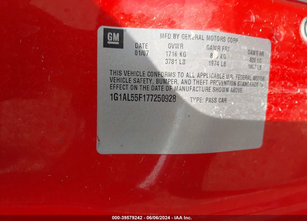 2007 CHEVROLET COBALT VIN: 1G1AL55F177250928