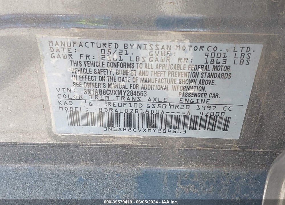 2021 NISSAN SENTRA SV XTRONIC CVT VIN: 3N1AB8CVXMY284563