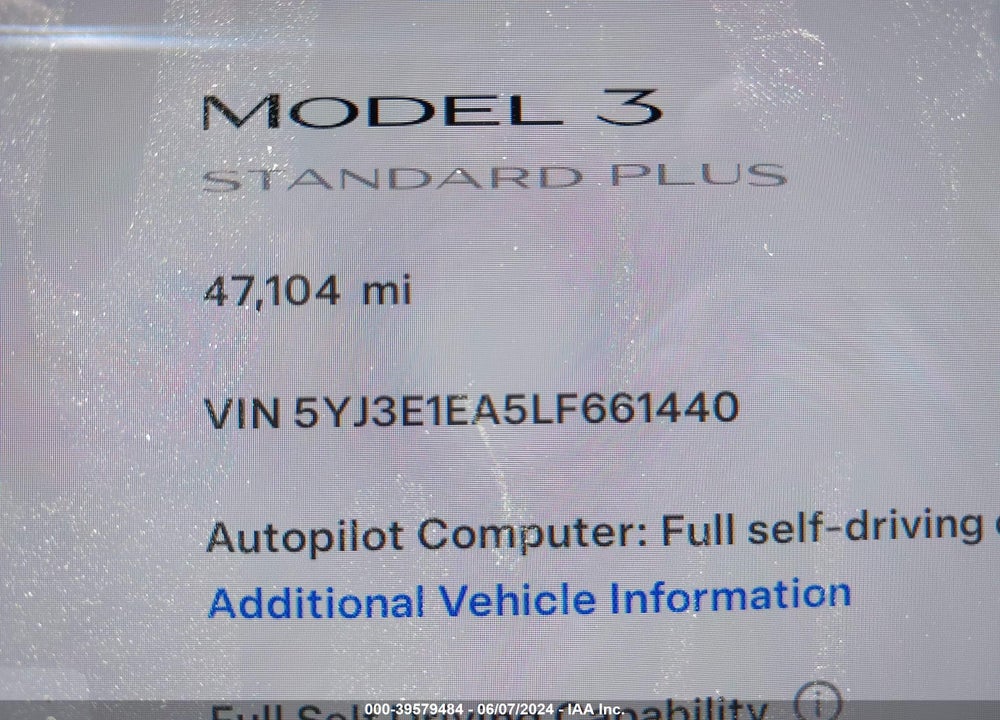 2020 TESLA MODEL 3 VIN: 5YJ3E1EA5LF661440