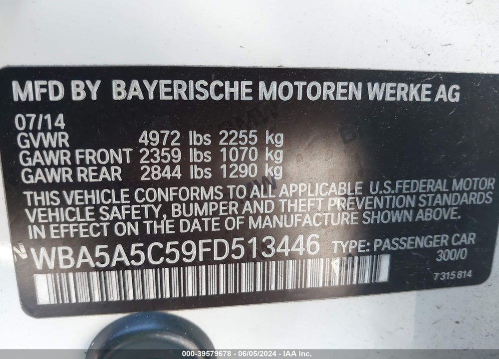 2015 BMW 528I VIN: WBA5A5C59FD513446