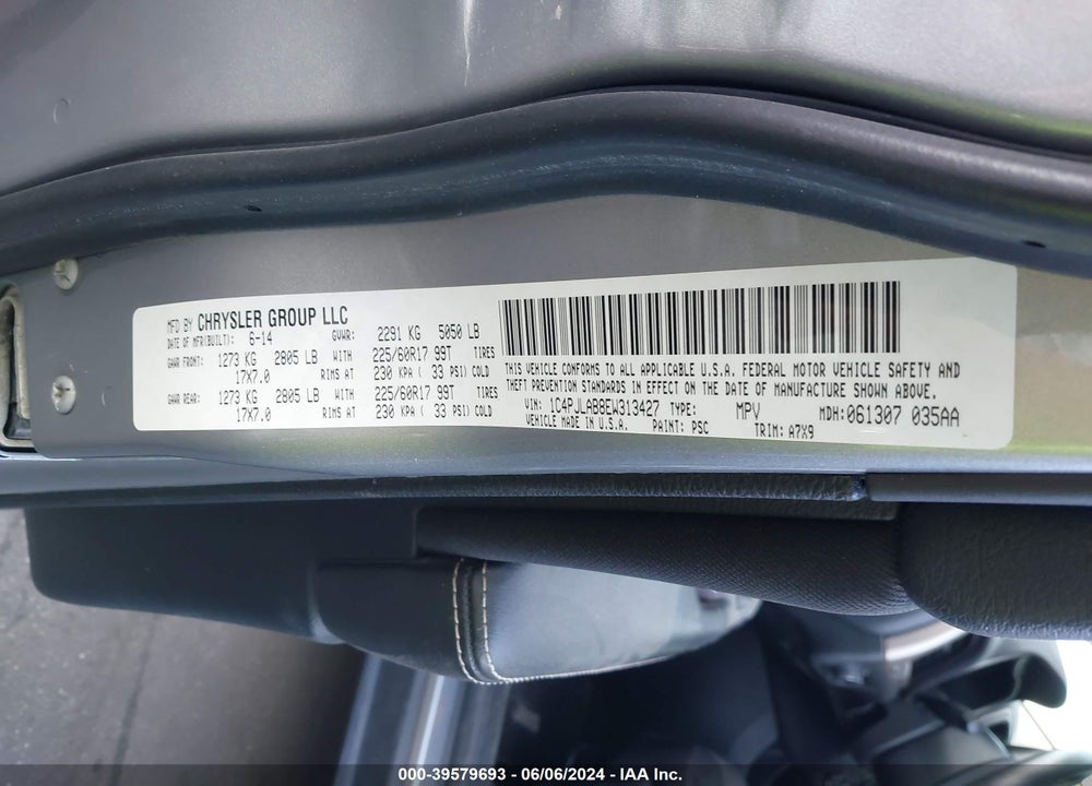 2014 JEEP CHEROKEE SPORT VIN: 1C4PJLAB8EW313427