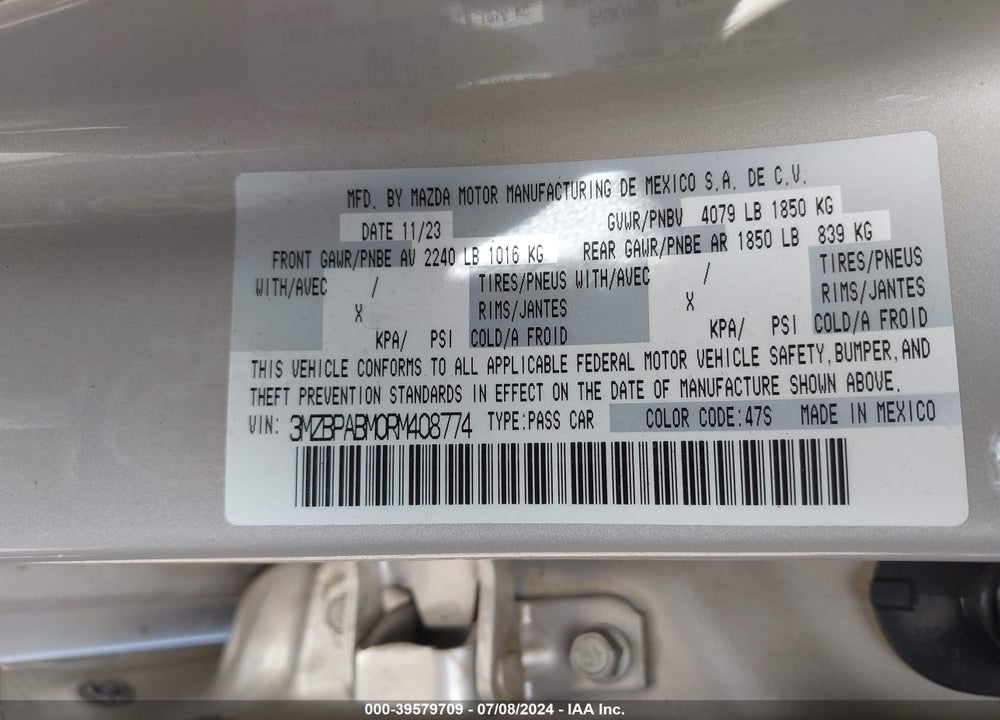 2024 MAZDA 3 2.5 S SELECT SPORT VIN: 3MZBPABM0RM408774