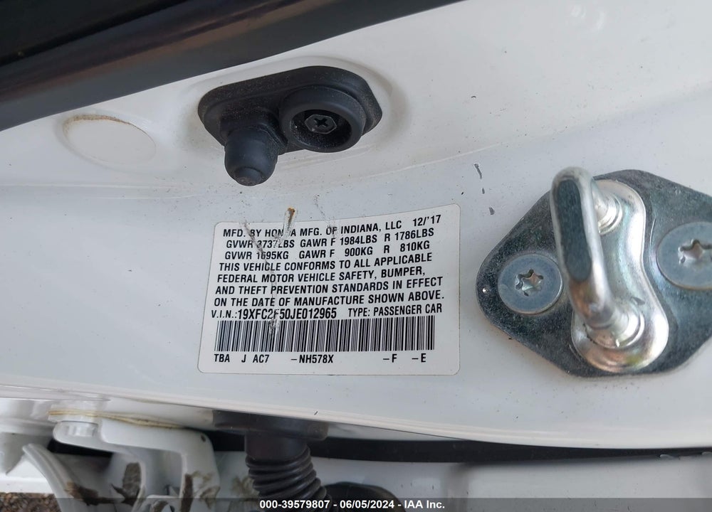 2018 HONDA CIVIC LX VIN: 19XFC2F50JE012965