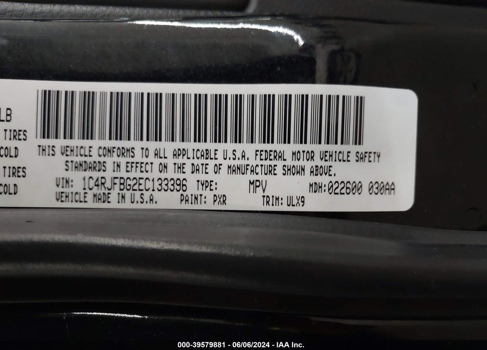 2014 JEEP GRAND CHEROKEE LIMITED VIN: 1C4RJFBG2EC133396
