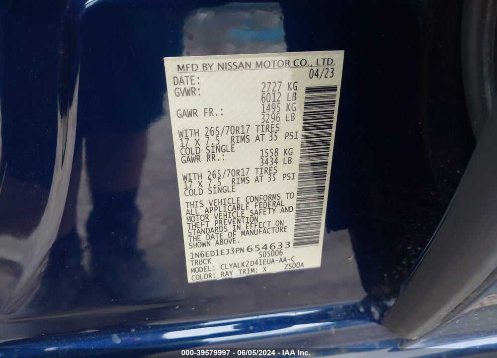 2023 NISSAN FRONTIER PRO-X 4X2 VIN: 1N6ED1EJ3PN654633