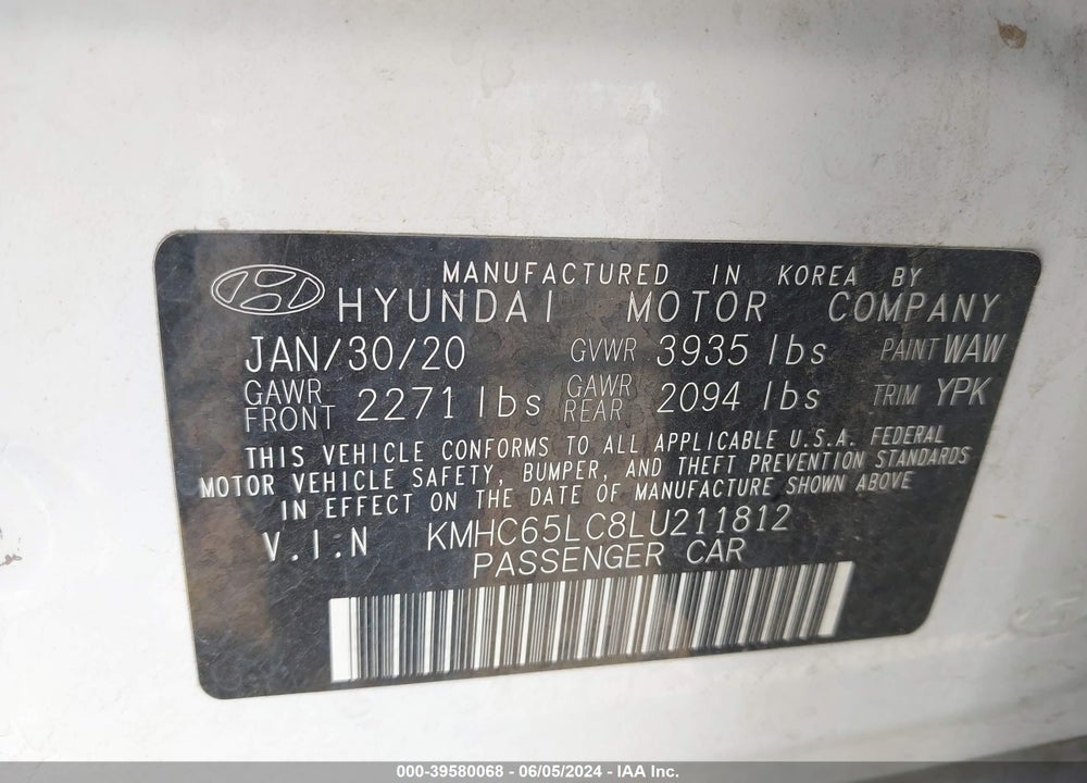 2020 HYUNDAI IONIQ HYBRID BLUE VIN: KMHC65LC8LU211812