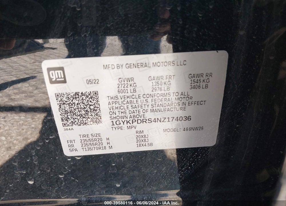 2022 CADILLAC XT6 AWD PREMIUM LUXURY VIN: 1GYKPDRS4NZ174036