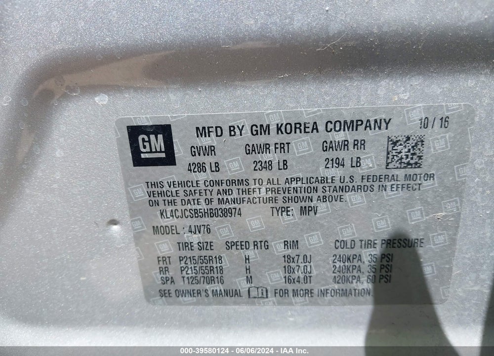 2017 BUICK ENCORE ESSENCE VIN: KL4CJCSB5HB038974