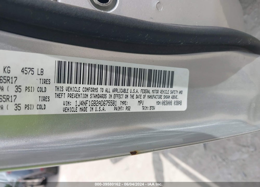 2010 JEEP PATRIOT SPORT VIN: 1J4NF1GB2AD675581
